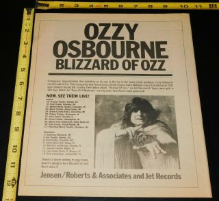 Ozzy Osbourne Blizzard Of Ozz 1981 Concert Tour Ad Advert Mini Poster 10.  5x12.  5