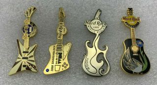 Set Of 4 Hard Rock Cafe Guitar Pins Myrtle Beach,  Hollywood,  Nashville,  Sharehol