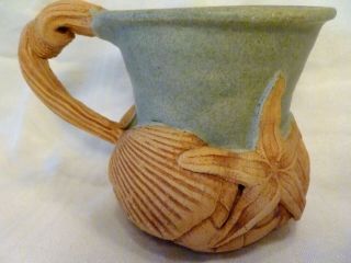 Art Pottery Mug Vase Sea Shells Starfish Shrimp Leo Karin Villaroman Basketweave