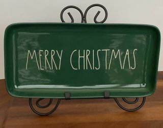 Rae Dunn ‘merry Christmas’ Green Ceramic Tray Platter Large Letter Farmhouse.