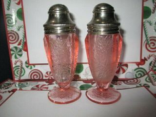 Jeannette Floral Poinsettia Pink Depression Glass Salt Pepper Shakers