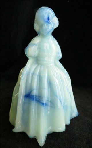 Opalescent Vaseline & Blue Slag Uranium Glass Victorian Lady Princess Doll Glows