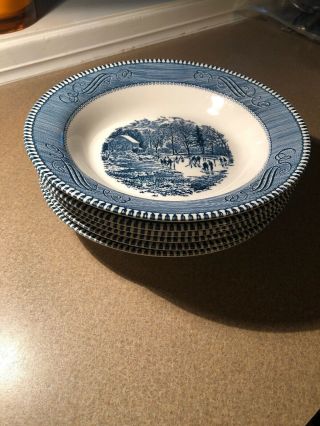 Set Of 6 Currier And Ives " Early Winter " 8 1/2” Rimmed Soup Cereal Bowls