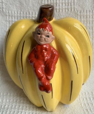 Vintage Mid Century Gilner California Pottery Red Pixie Elf Banana Wall Pocket