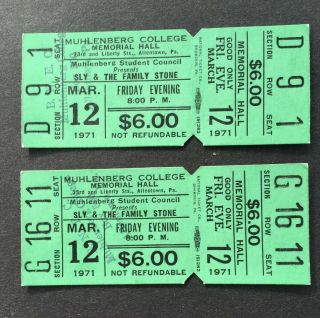 Sly & The Family Stone 1971 Concert Tickets Muhlenberg Allentown Pa