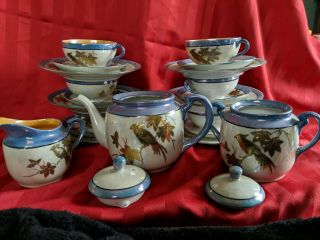 Vintage Blue Luster Tea Set 6 Desert 6 Cups & Saucers Teapot Sugar Bowl Creamer 3