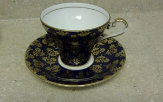 Aynsley Bone China Cobalt Blue Gold Floral Filigree Tea Cup /saucer 3 Available