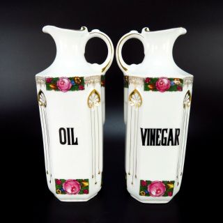 Vintage Mz Hutschenreuther Czechoslovakia White Porcelain Oil Vinegar Decanters