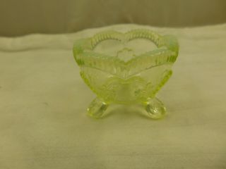 Victorian Vaseline Opalescent Glass Wreath And Shell Open Salt Dish