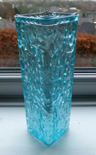 Vintage Davidson Brama Luna Square Kingfisher Blue Bark Textured Glass Vase