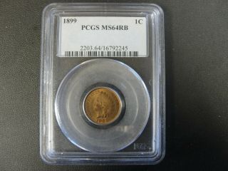 Very Rare 1899 Us Indian Head Penny Pcgs Ms64rb Red Brown 1 Cent Coin