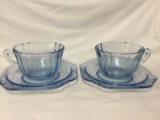Blue Madrid By Federal Glass Co.  Cups And Saucers