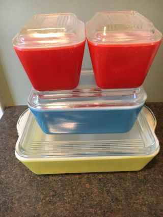 Vintage Pyrex 8 Pc Primary Colors Refrigerator Set With Lids