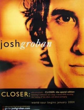 Josh Groban 2003 Closer Tour Promotional Poster Flawless Old Stock
