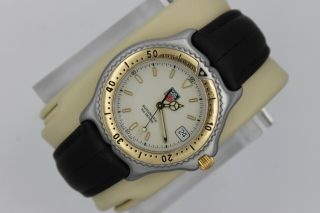 Tag Heuer Wi2150 Automatic 18k Gold Watch Mens Sel Black Leather Link White