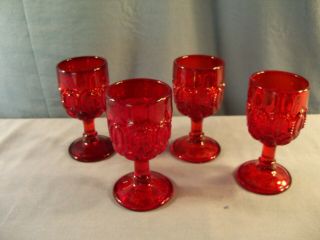 Set Of 4 L.  G.  Wright Ruby Red Glass Moon & Stars Wine Goblets