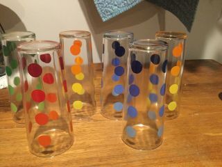 Multi Colored Polka Dot Drinking Glasses 50s Mid Century Modern Set Of 6