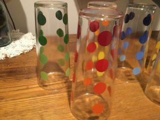 Multi Colored Polka Dot Drinking Glasses 50s Mid century Modern set of 6 2