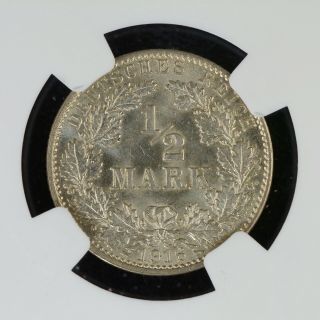 1/2 Mark 1916 - J Ngc Ms65 German Empire Silver Coin Gem Bu Great Luster