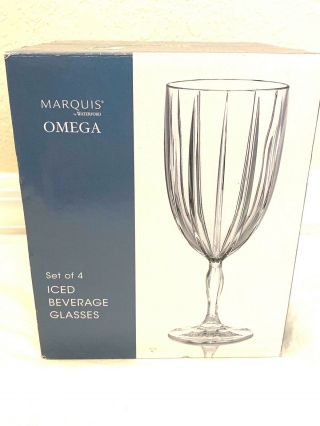 Marquis Waterford Crystal Iced Beverage Wine Glasses Set 4 Omega Pattern