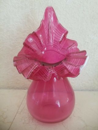 Antique Fenton Cranberry Jack In The Pulpit Tulip Glass Vase 8.  5 "