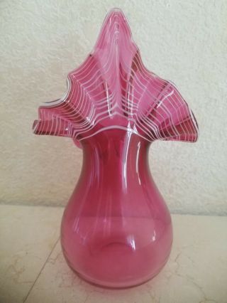 Antique Fenton Cranberry Jack in the Pulpit Tulip Glass Vase 8.  5 