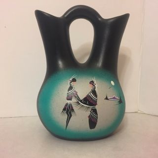 Navajo - Wedding Vase - Signed Jean B.  - Blue Green - 8 Inches Tall
