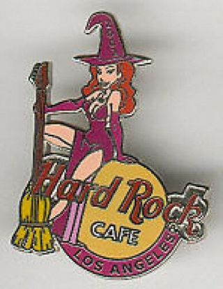 Hard Rock Cafe Los Angeles 2002 Halloween Pin Witch Broom On Hrc Logo 14465