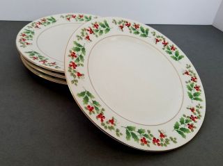CHRISTMAS CHARM by Gibson Set of 4 Salad/Dessert Plates Holly Holiday 3