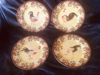 American Atelier Petite Provence 5074 Roosters Set Of 4 Salad Plates 8.  25 "