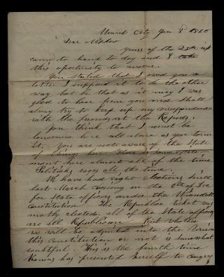 1860 Kansas Territory Letter - Historic Content,  Abolitionist Raid,  Politics