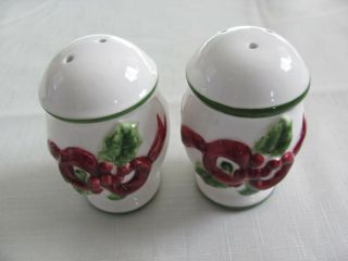 Charter Club Winter Garland - Red Ribbon Holly/berries - Salt & Pepper Shakers