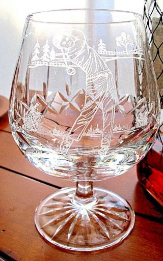 Edinburgh Crystal Appin Glass Brandy Snifter 5 " Cut Discontinued Etched Golfer