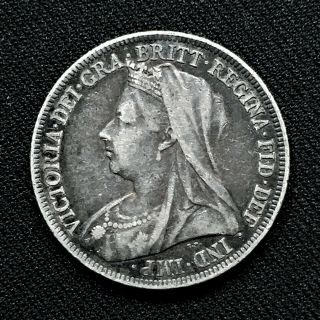 1896 Great Britain One Shilling Queen Victoria Sterling Silver Coin Km 780