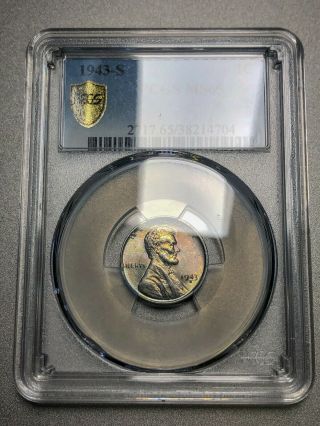 1943 - S Lincoln Wheat Cent 1c Pcgs Ms65 - Colorful Toning