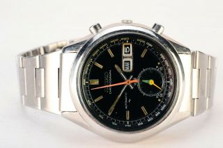Rare Vintage Seiko 7016 - 7000 Day Date Chronograph Automatic S.  Steel Watch