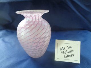 Mt.  St.  Helens Glass 1985 Iridescent Swirl Vase 4 " Ges Paperwork Signed/dated