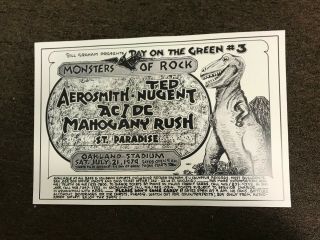 Aerosmith Ted Nugent Ac/dc 1979 Monsters Of Rock Cardstock Concert Poster 12x18
