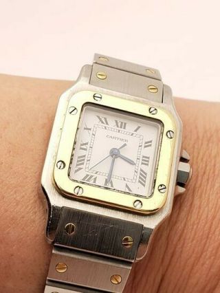 Cartier Santos Two Tone Steel And 18k Yellow Gold 24 Mm Ladies Automatic Watch