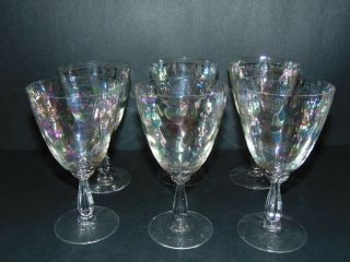 Set Of 6 Fostoria Iridescent Shell Pearl Wine / Water Goblets Crystal Glasses