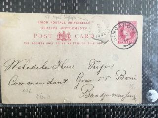 Pc Singapore 1892 Qv To Neth Indies Malaya