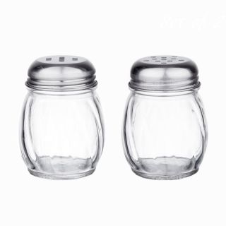 (set Of 2) 6 Oz Glass Cheese And Spice Shakers W/ Perforated And Slotted Caps