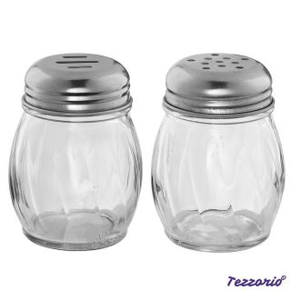 (Set of 2) 6 oz Glass Cheese and Spice Shakers w/ Perforated and Slotted Caps 2