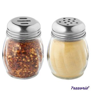 (Set of 2) 6 oz Glass Cheese and Spice Shakers w/ Perforated and Slotted Caps 3