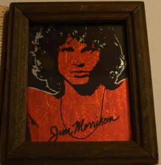 Vintage The Doors Jim Morrison Wood Framed Mirror Carnival Prize Red Foil 6 X 5