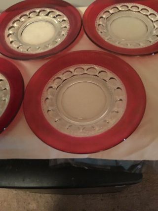 Five Kings Crown Thumbprint Ruby Red Flash 4 3/8 Salad Plates Indiana Glass 2