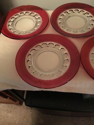 Five Kings Crown Thumbprint Ruby Red Flash 4 3/8 Salad Plates Indiana Glass 3