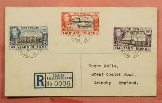 1941 Falkland Islands Kgvi Port Stanley Registered To England