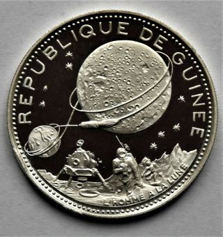 1969 Guinea Space Moon Landing Apollo 11 Proof Silver 250 Francs