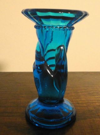 Vintage Fenton Dark Blue Mini Hand Vase Early 1940 ' s 2